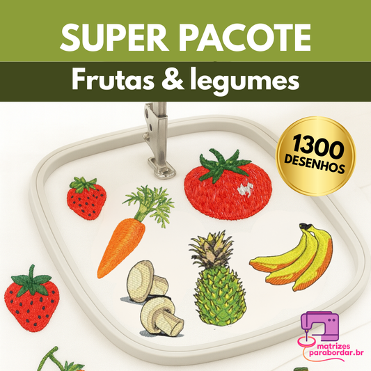 Megapack Frutas, Hortaliças e Legumes – 1300 Matrizes de Bordado