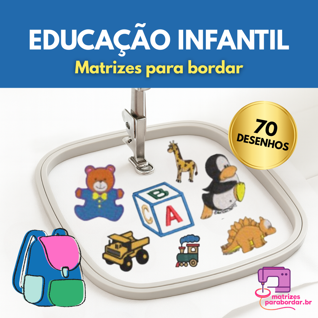 Pack Educação Infantil – 70 Matrizes de Bordado